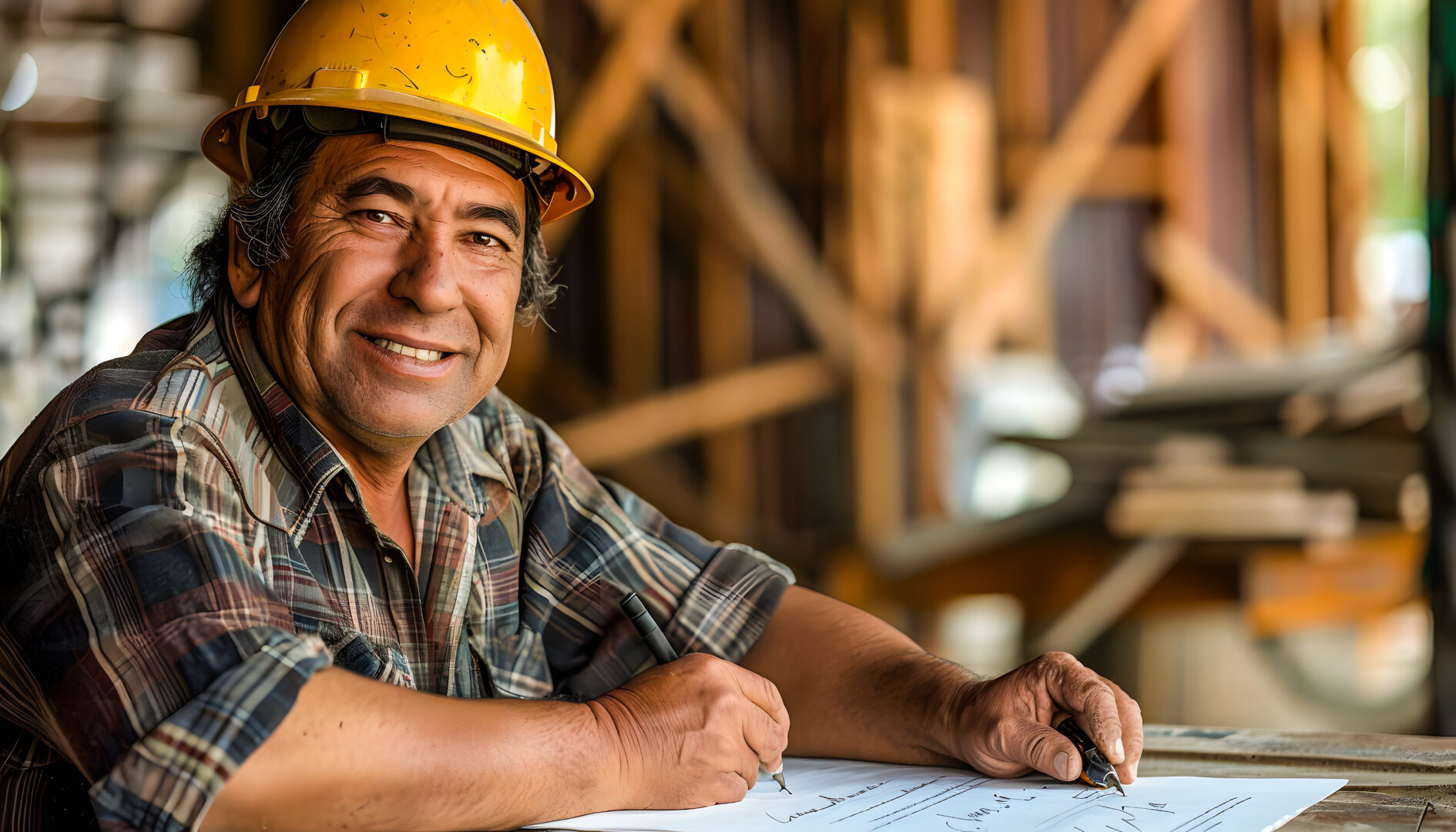 Chef de chantier vérifiant le plan du projet